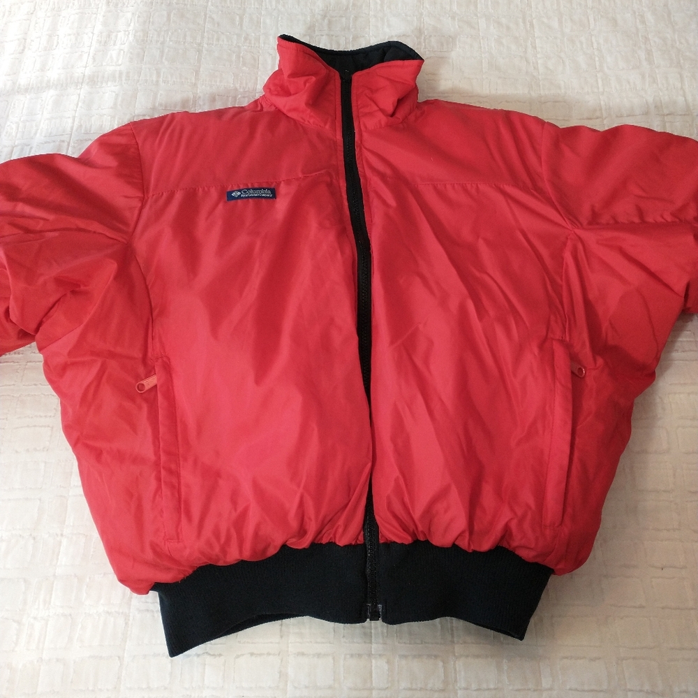 Vintage Columbia Down Red/Black Jacket, Reversible, Radial Sleeve, Men's Small‎